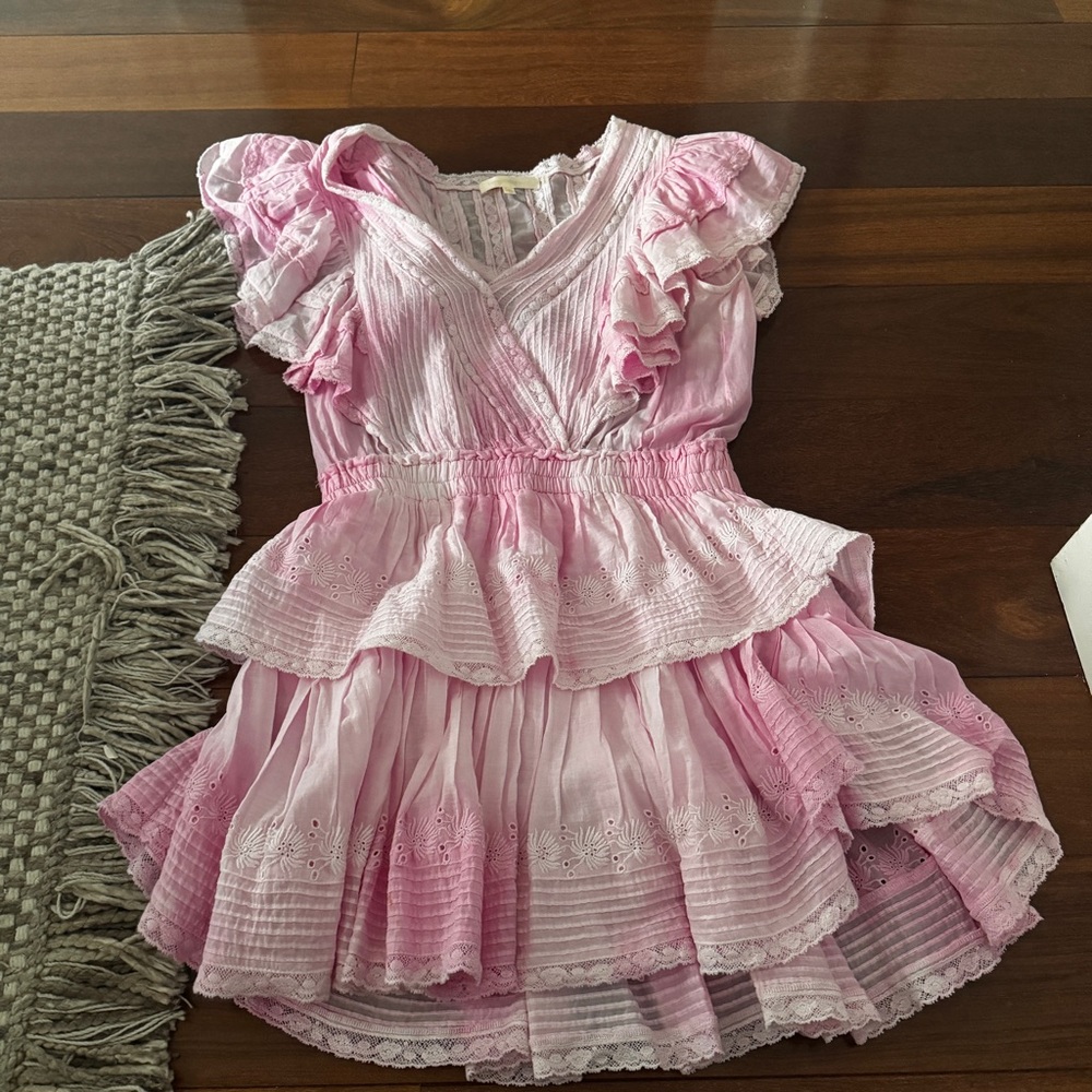 LoveShackFancy Pink Ruffled Peplum Sundress